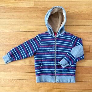 Hanna Andersson Blue Red Colorful Stripe Sherpa Zip Up Hoodie Sweatshirt 110 5